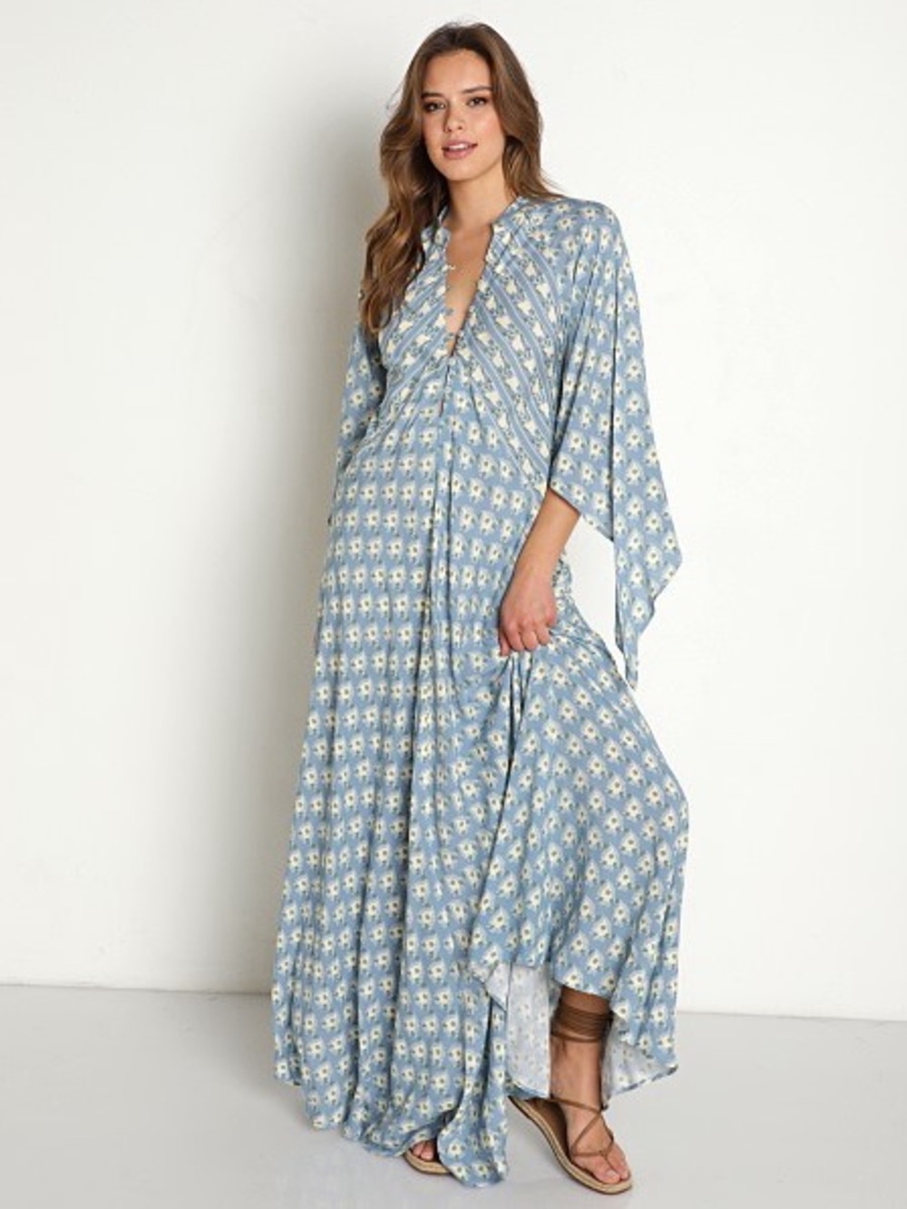Jen's Pirate Booty Hyacinth Light Blue Floral V-Neck Maxi Dress